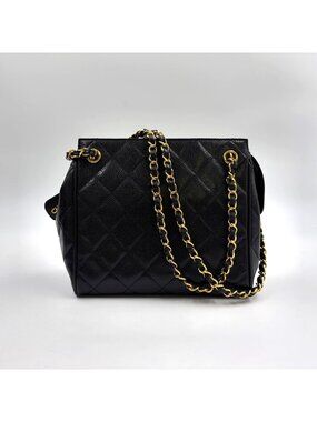 Chanel Caviar Leather Quilted Black Chain Shoulder Bag Gold